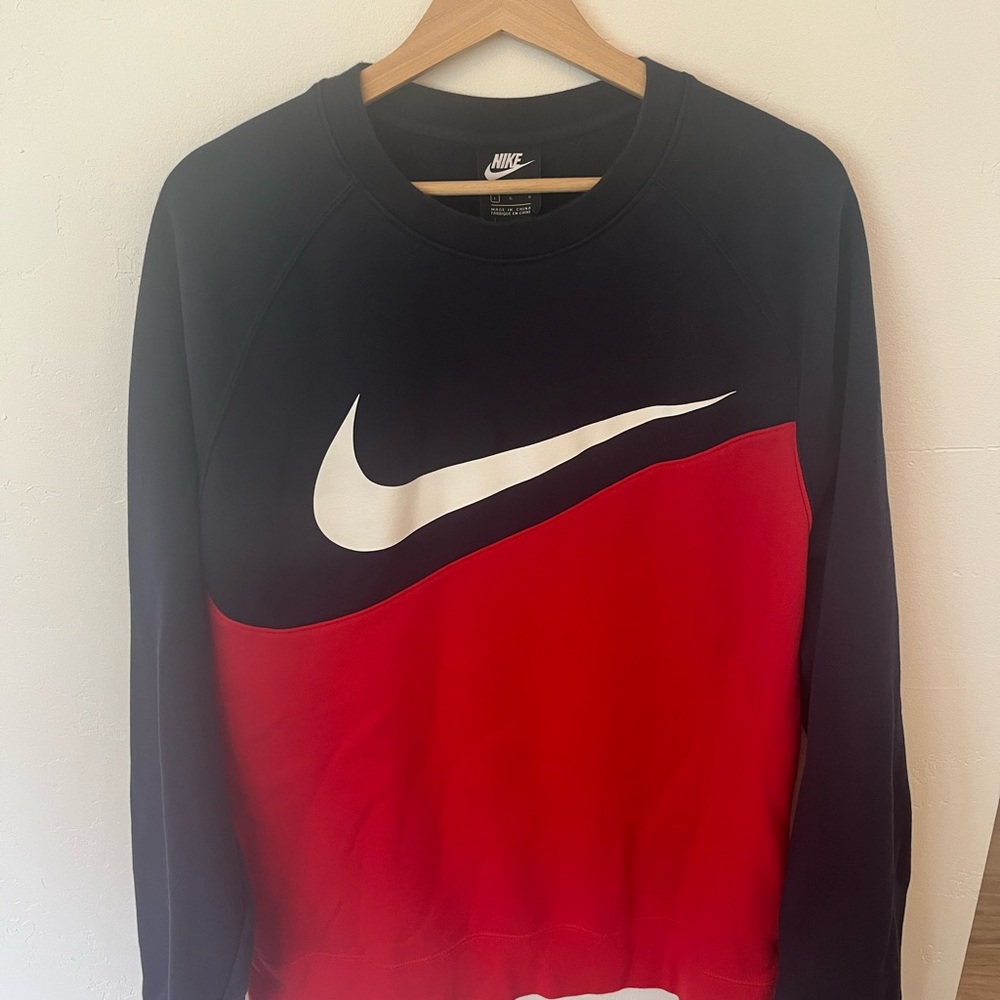 Nike Men's Bold Red and Navy Crewneck Sweater